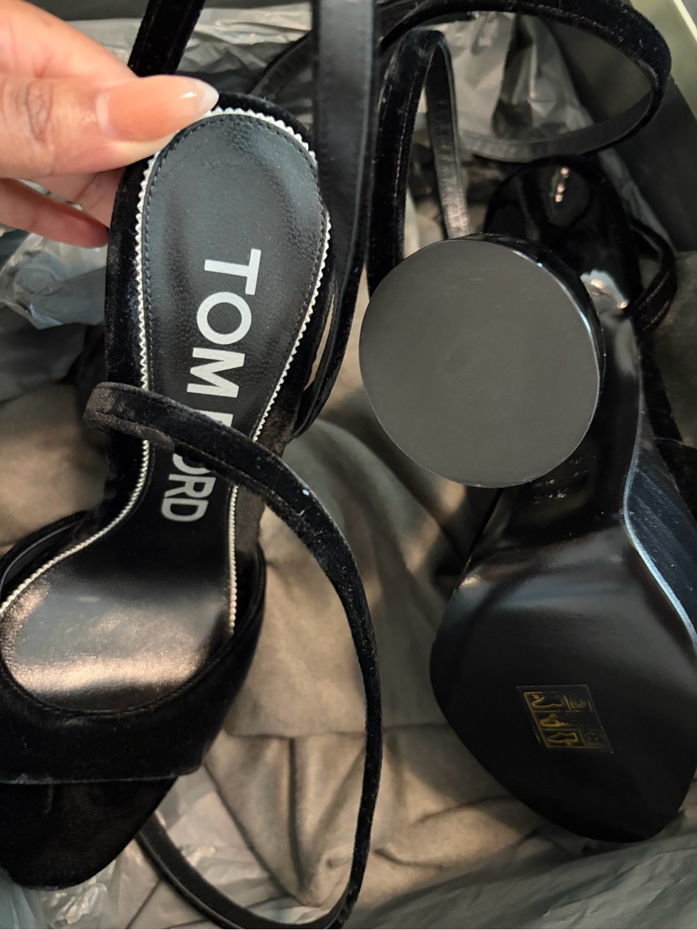 Tom Ford Black Patent and Velvet Platform Sandals - Picture 2 of 5